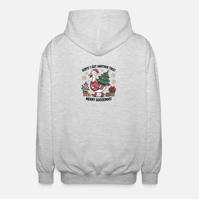 Weihnachtsstorch mit Baum und Weihnachtsgeschenken - Unisex Kapuzenjacke - Hellgrau meliert