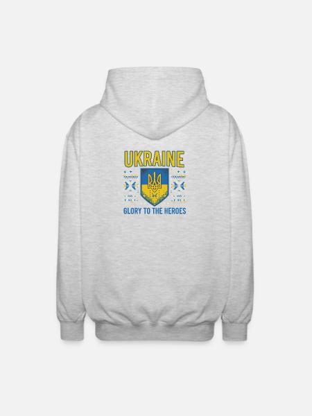 Ukraine Crest Glory Tee - Unisex Hooded Jacket - light heather grey