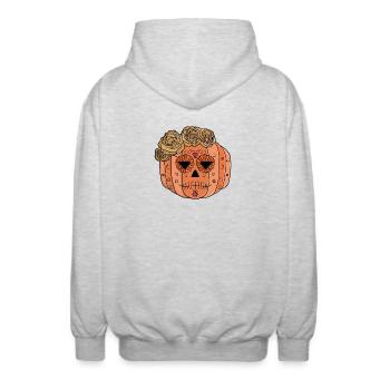 Blumen Zucker Schädel Kürbis Gesicht - Unisex Kapuzenjacke - Hellgrau meliert - Hinten - AI Model Male 185 light (185cm)