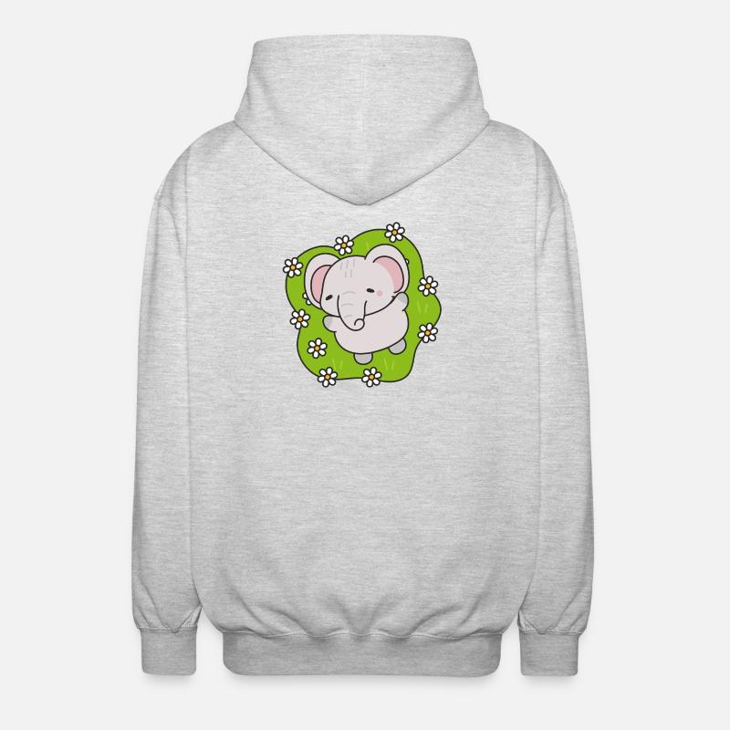 Éléphant Mignon aux Fleurs - Veste à capuche unisexe - gris clair chiné