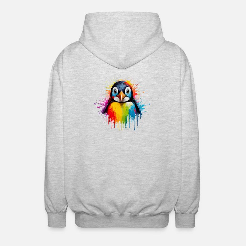 Art éclaboussuré de manchots arc-en-ciel - Veste à capuche unisexe - gris clair chiné