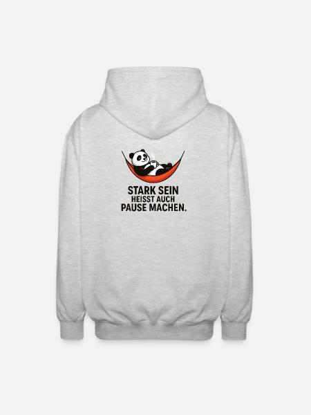 Panda Break Power Saying - Unisex Hooded Jacket - light heather grey