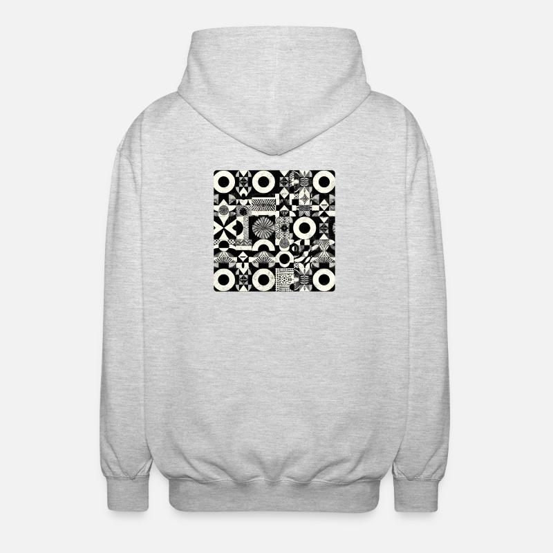 Abstract Black and White Pattern Geometry - Unisex Hooded Jacket - light heather grey