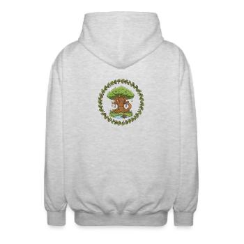 Tree house in the enchanted forest - Unisex Hooded Jacket - light heather grey - Back - AI Model Male 185 light (185cm)