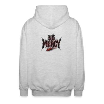 No Mercy Design – Furchtlos und kompromisslos - Unisex Kapuzenjacke - Hellgrau meliert - Hinten - AI Model Male 185 light (185cm)