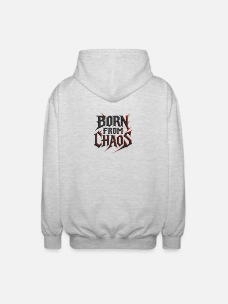 Born Out of Chaos - Metal Typography - Unisex Hooded Jacket - light heather grey