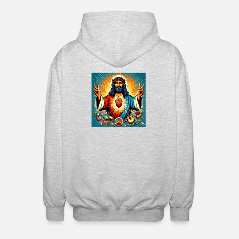 Psychedelic Peace - Jesus, burning heart - Unisex Kapuzenjacke - Hellgrau meliert