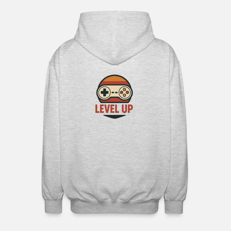Level Up Retro Controller Graphics - Unisex Hooded Jacket - light heather grey