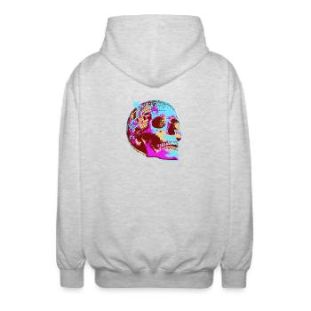 Disco Totenkopf Mosaik - Unisex Kapuzenjacke - Hellgrau meliert - Hinten - AI Model Male 185 light (185cm)