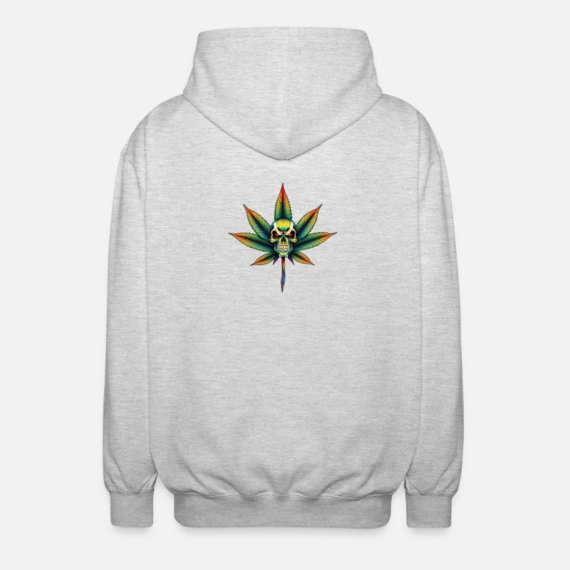 Regenbogen Schädel Cannabis Blatt - Unisex Kapuzenjacke - Hellgrau meliert