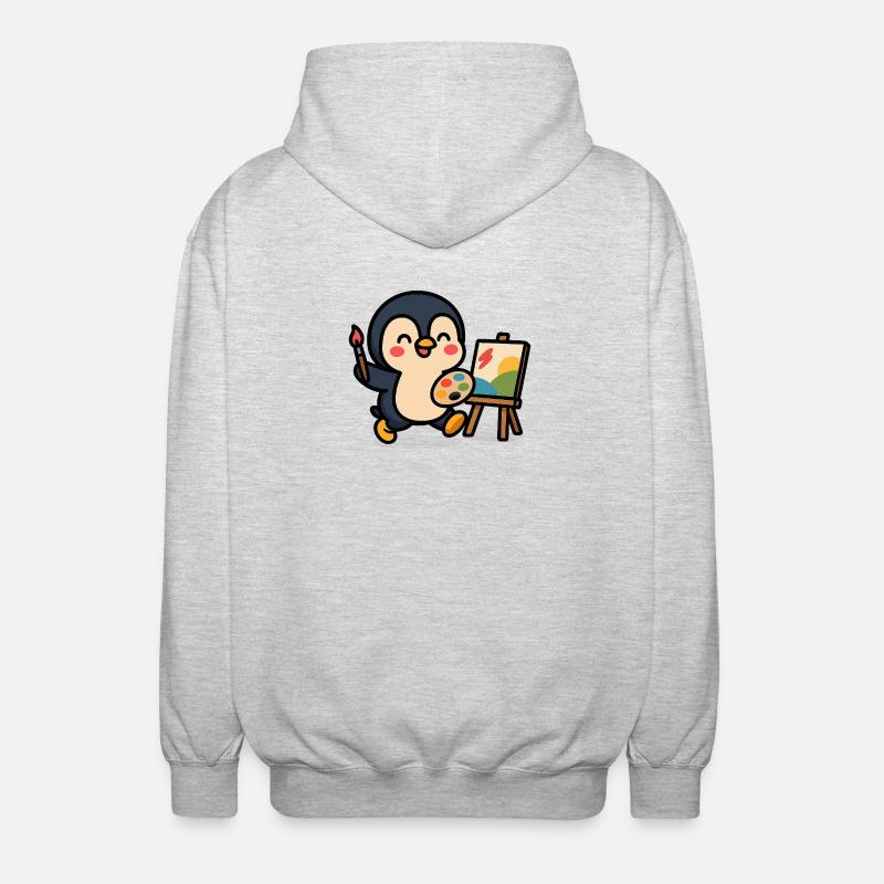 Peintre pingouin avec palette et couverts - Veste à capuche unisexe - gris clair chiné