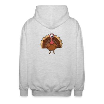 Turkey with Wide Tail - Unisex Hooded Jacket - light heather grey - Back - AI Model Male 185 light (185cm)