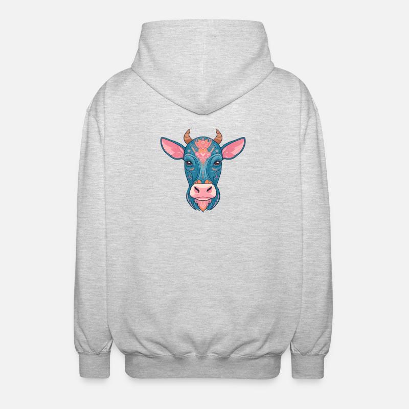 Blumige blaue Kuh - Unisex Kapuzenjacke - Hellgrau meliert