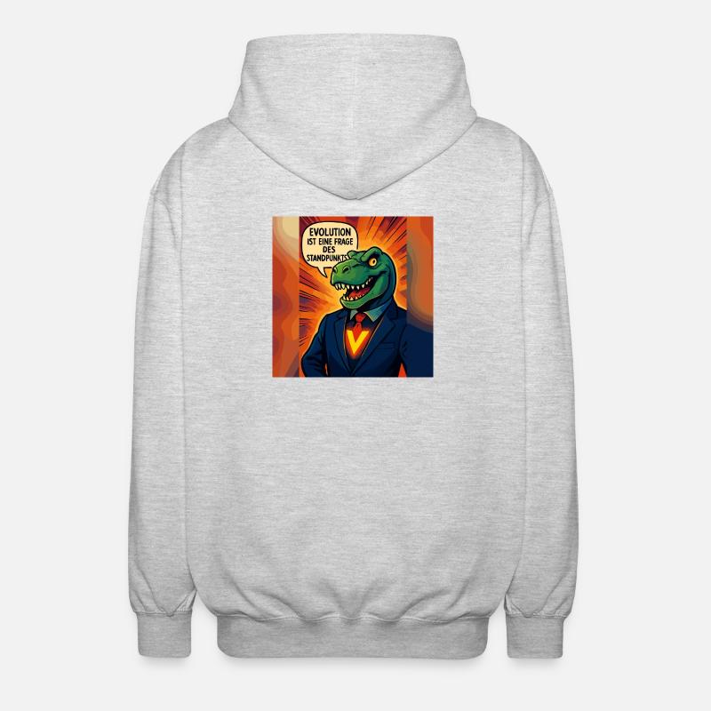 Dino im Anzug – Evolution ist Ansichtssache - Unisex Kapuzenjacke - Hellgrau meliert