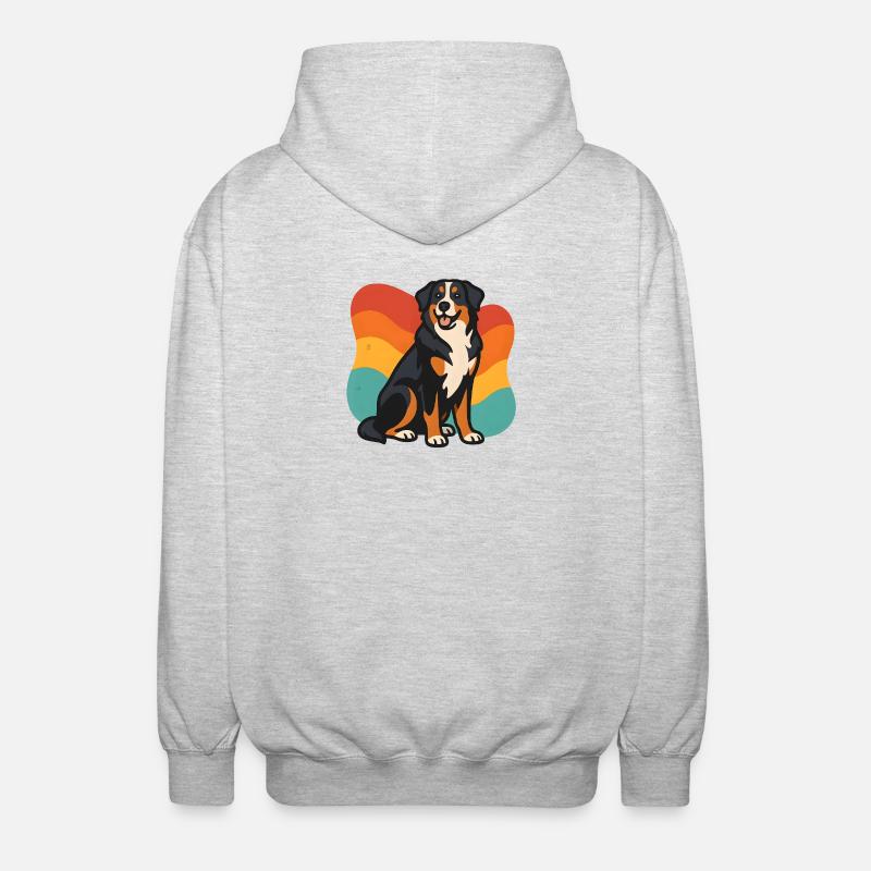 Berner Sennenhund mit Regenbogenhintergrund - Unisex Kapuzenjacke - Hellgrau meliert