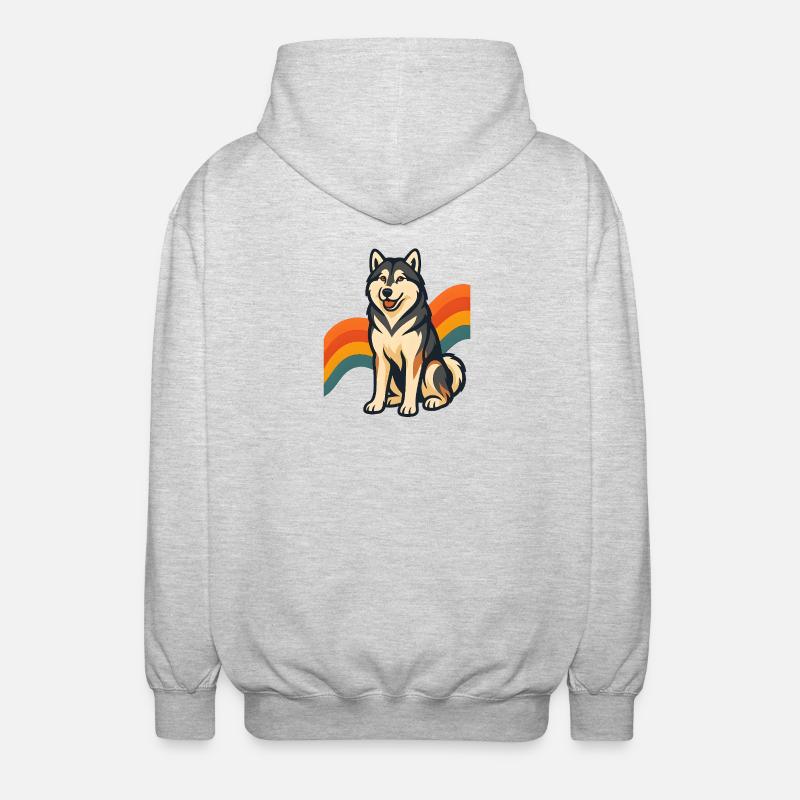 Alaskan Malamute Dog with Rainbow Background - Unisex Hooded Jacket - light heather grey