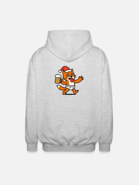 Père Noël Chat Père Noël Bière - Veste à capuche unisexe - gris clair chiné