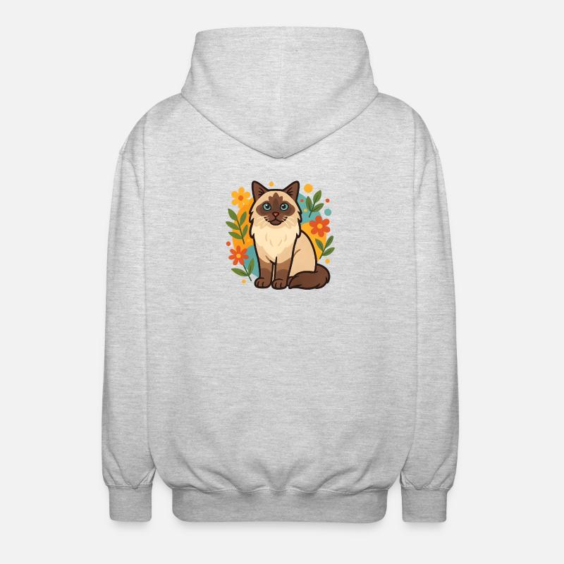 Chat Ragdoll avec cercle de fleurs - Veste à capuche unisexe - gris clair chiné