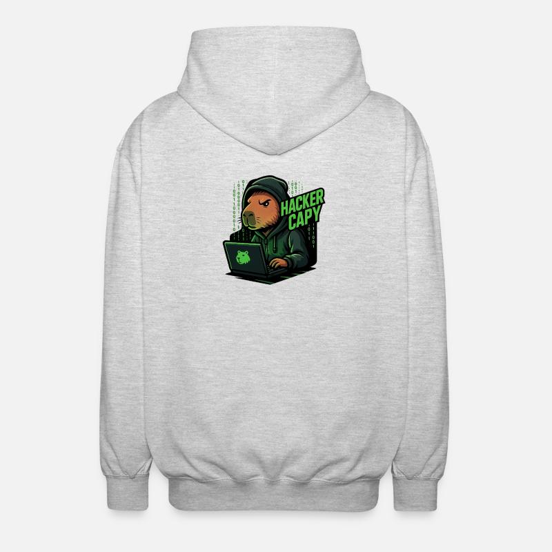 Hacker Capy – Cyber Capybara Tech - Unisex Hooded Jacket - light heather grey