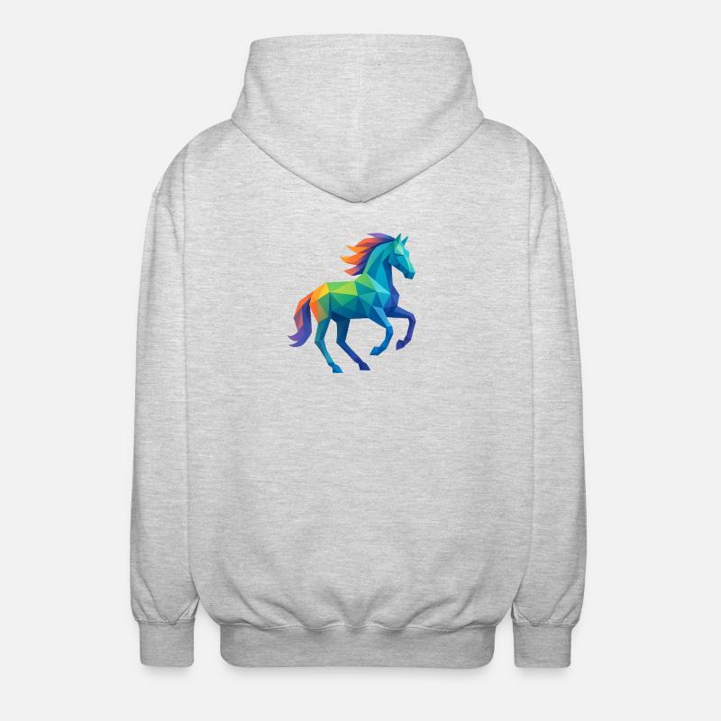 Buntes Low-Poly Pferd - Reiten - Unisex Kapuzenjacke - Hellgrau meliert