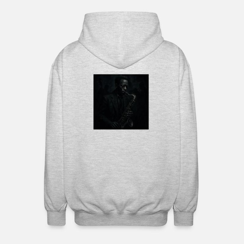 Deep Black Night Saxophon - Unisex Kapuzenjacke - Hellgrau meliert