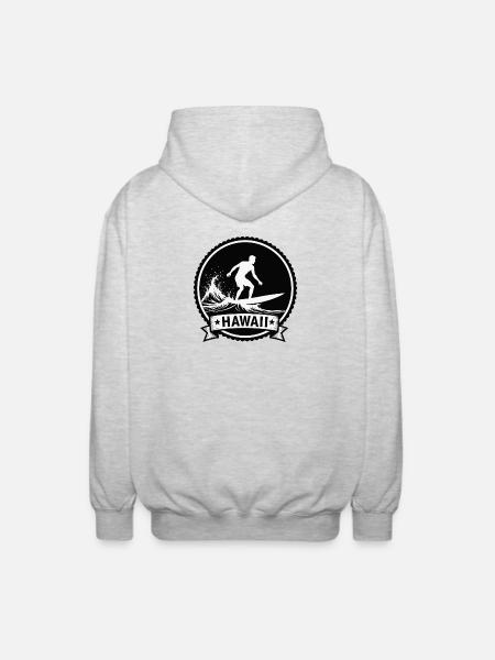 Hawaii Surf Wave Badge - Unisex Hooded Jacket - light heather grey