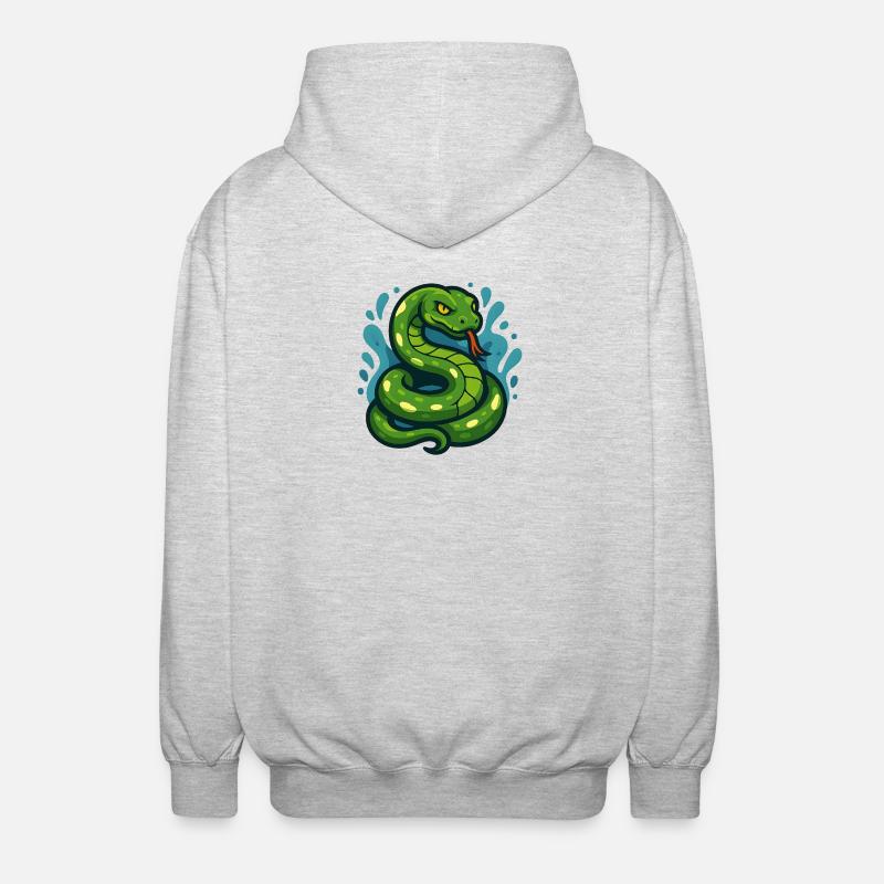Green Tree Python Snake in Wave - Unisex Hooded Jacket - light heather grey