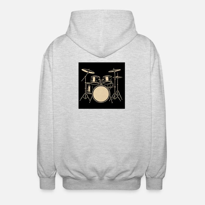 Schwarzsilbernes Drumset Illustration - Unisex Kapuzenjacke - Hellgrau meliert