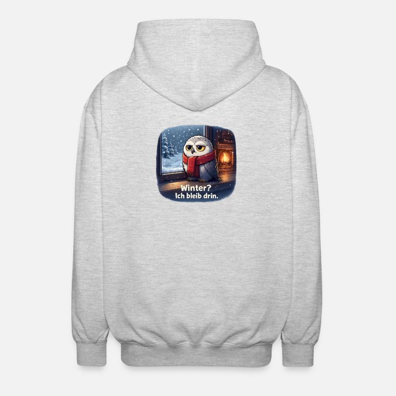 Winter Eule: Ich bleib drin - Unisex Kapuzenjacke - Hellgrau meliert