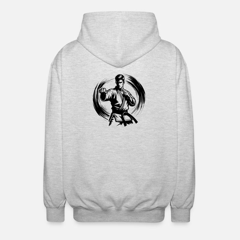 Dynamische Kampfpose Perfekte Karate Silhouette - Unisex Kapuzenjacke - Hellgrau meliert
