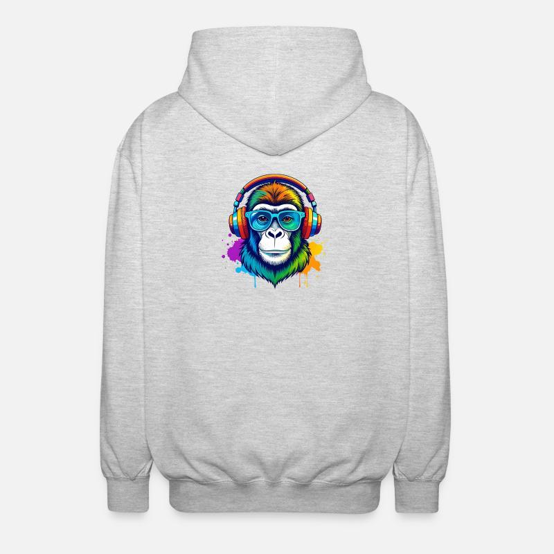 Rainbow Gorilla DJ mit Kopfhörern - Unisex Kapuzenjacke - Hellgrau meliert