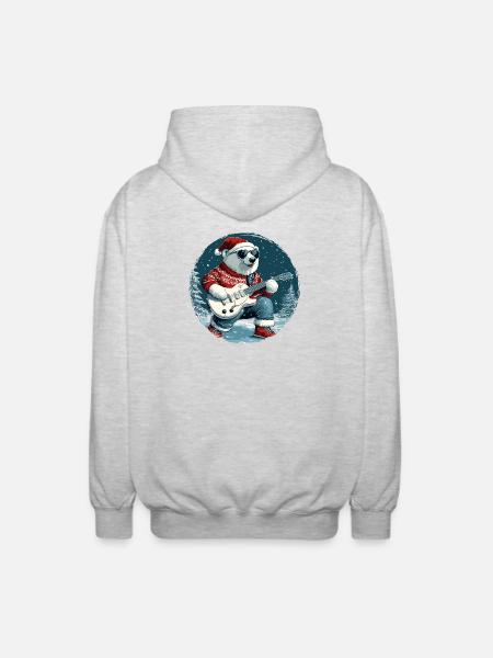 Polar Bear Christmas Guitar Polar Bear - Unisex Hooded Jacket - light heather grey
