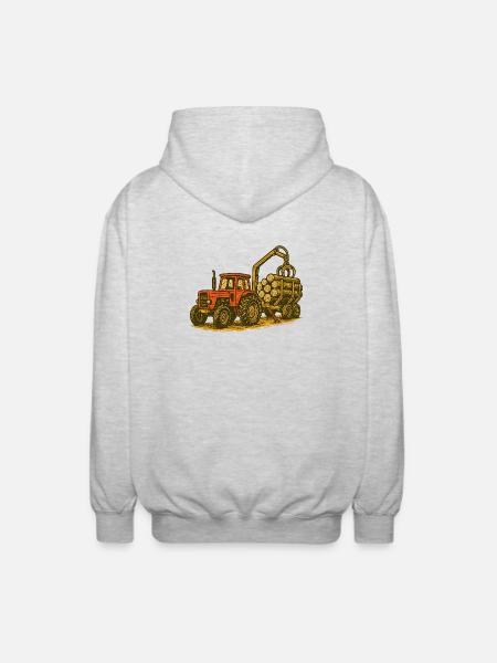 Forsttraktor mit Holzlast - Unisex Kapuzenjacke - Hellgrau meliert