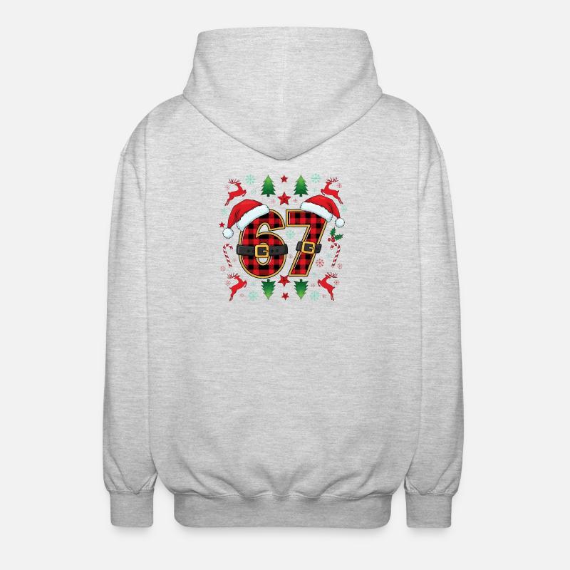 67 Christmas Plaid Numéro Viral Mème - Veste à capuche unisexe - gris clair chiné