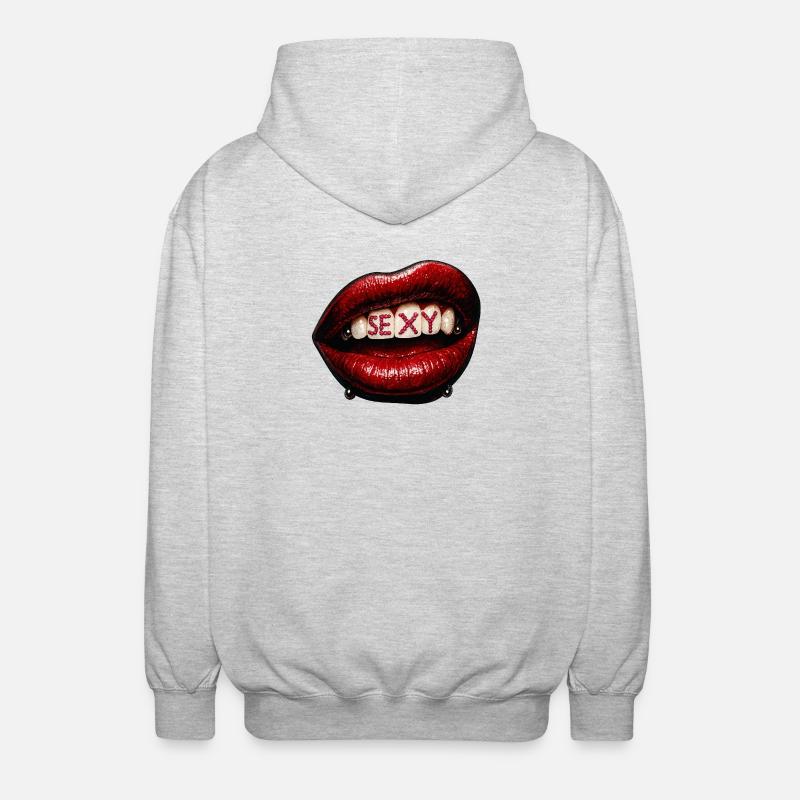 Lippen mit Perlenbuchstaben - Unisex Kapuzenjacke - Hellgrau meliert