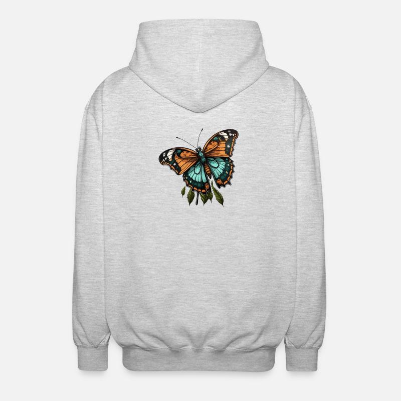 Papillon sarcelle orange - Veste à capuche unisexe - gris clair chiné