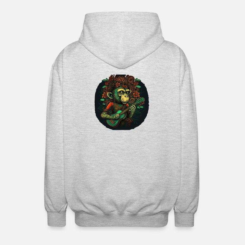 Singe avec guitare dans la jungle - Veste à capuche unisexe - gris clair chiné