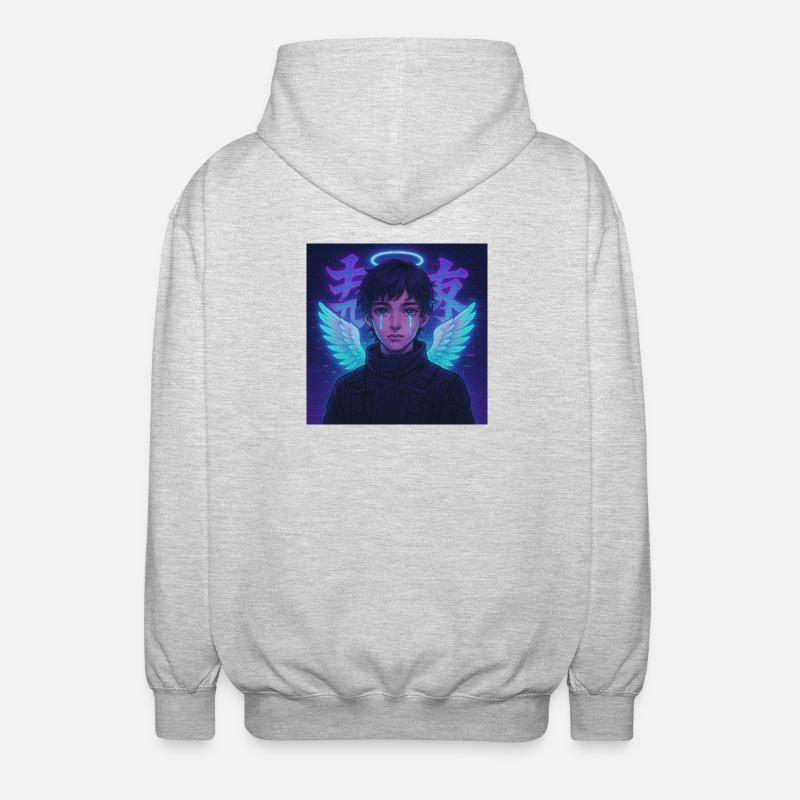 Cyberpunk Angel E-Boy Y2K Synthwave Art - Unisex Kapuzenjacke - Hellgrau meliert