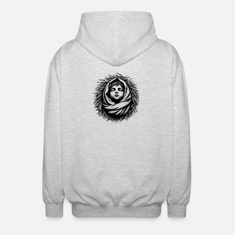 Jesuskind, geboren in der Weihnachtskrippe - Unisex Kapuzenjacke - Hellgrau meliert