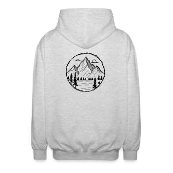 Berge Outdoor Motiv als Zeichnung - Unisex Kapuzenjacke - Hellgrau meliert - Hinten - AI Model Male 185 light (185cm)