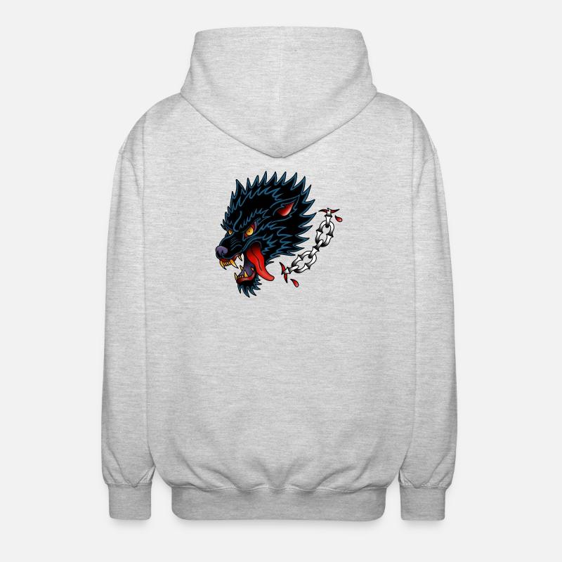Black Wolf Old School Tattoo-Design - Unisex Kapuzenjacke - Hellgrau meliert