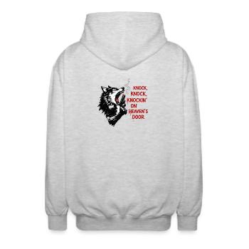 Wolfskopf mit Pistolenmotiv - Unisex Kapuzenjacke - Hellgrau meliert - Hinten - AI Model Male 185 light (185cm)