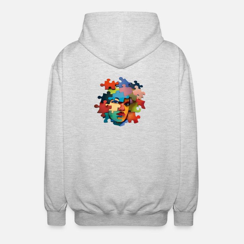 Puzzlesporträt Farbexplosion - Unisex Kapuzenjacke - Hellgrau meliert