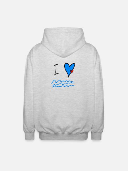Sea Love Heart Waves Illustration - Unisex Hooded Jacket - light heather grey