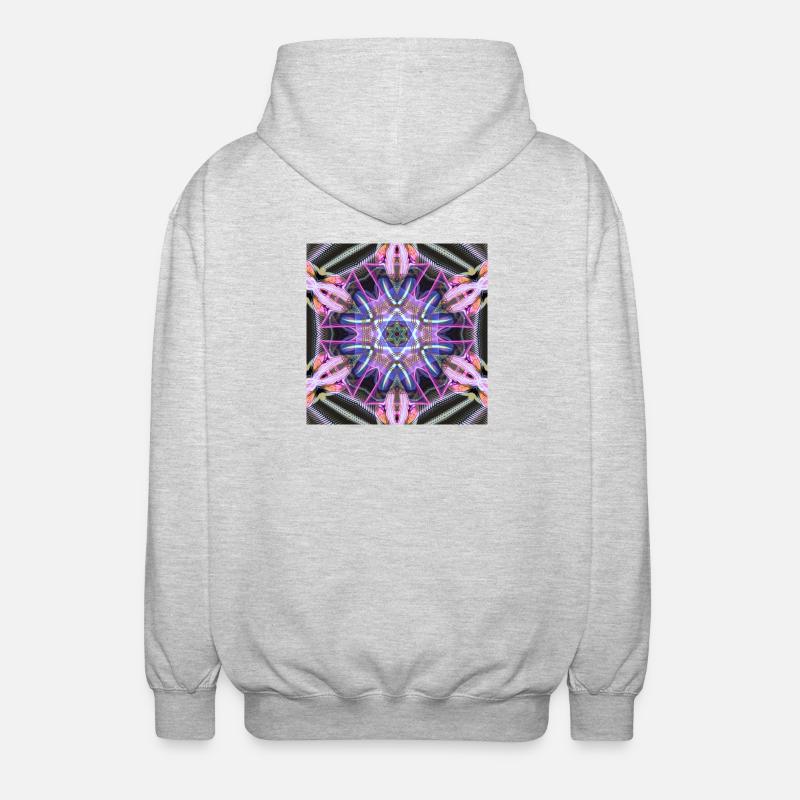 Psychedelic Neon Mandala Pattern - Unisex Hooded Jacket - light heather grey