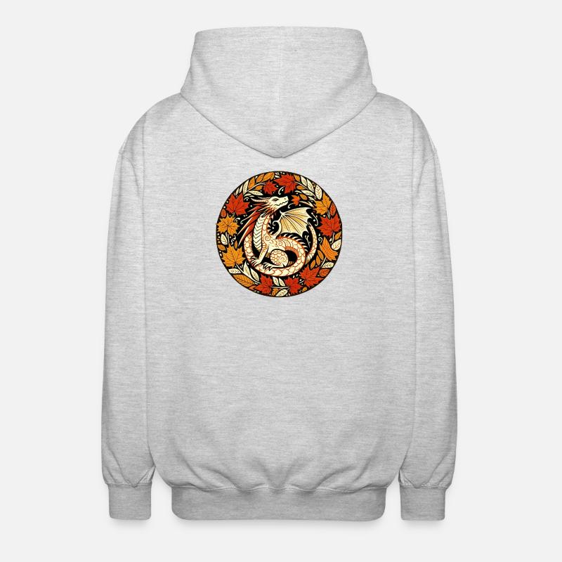 Autumn Dragon Circular Leaf Pattern - Unisex Hooded Jacket - light heather grey