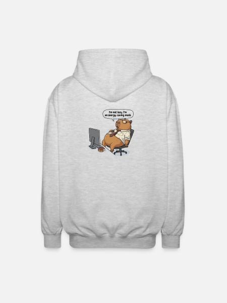 Energiesparender Capybara Biber am Arbeitsplatz - Unisex Kapuzenjacke - Hellgrau meliert