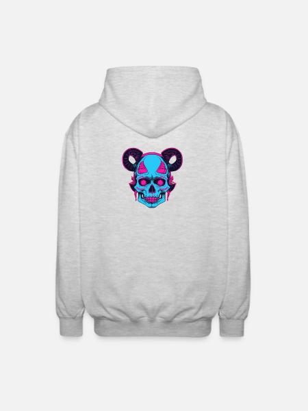 Neon Skull with Ram Horn - Unisex Hooded Jacket - light heather grey