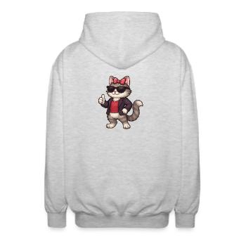 Cooler Katze mit Lederjacke  - Unisex Kapuzenjacke - Hellgrau meliert - Hinten - AI Model Male 185 light (185cm)
