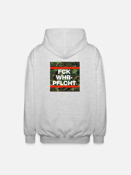 FCK WHRPFLCHT, ANTI CONSCRIPTION CAMO - Unisex Hooded Jacket - light heather grey